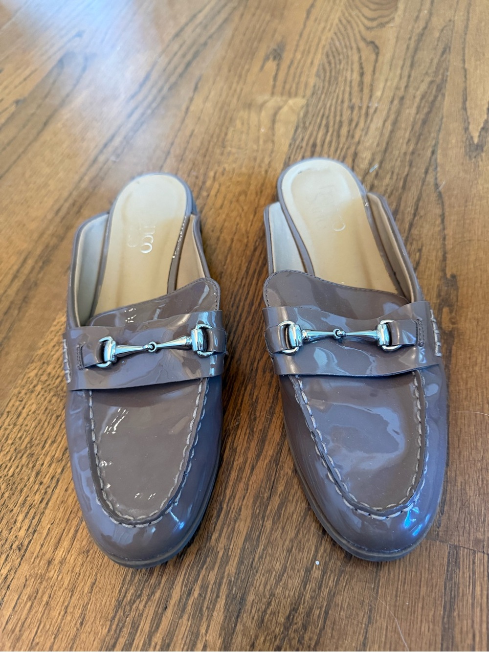 Franco Sarto Taupe Patent Horsebit Mule Loafers Size 8